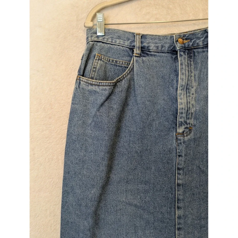 Eddie Bauer Denim‎ Midi Skirt Women's 8 Blue High Waisted Vintage 90s Pockets